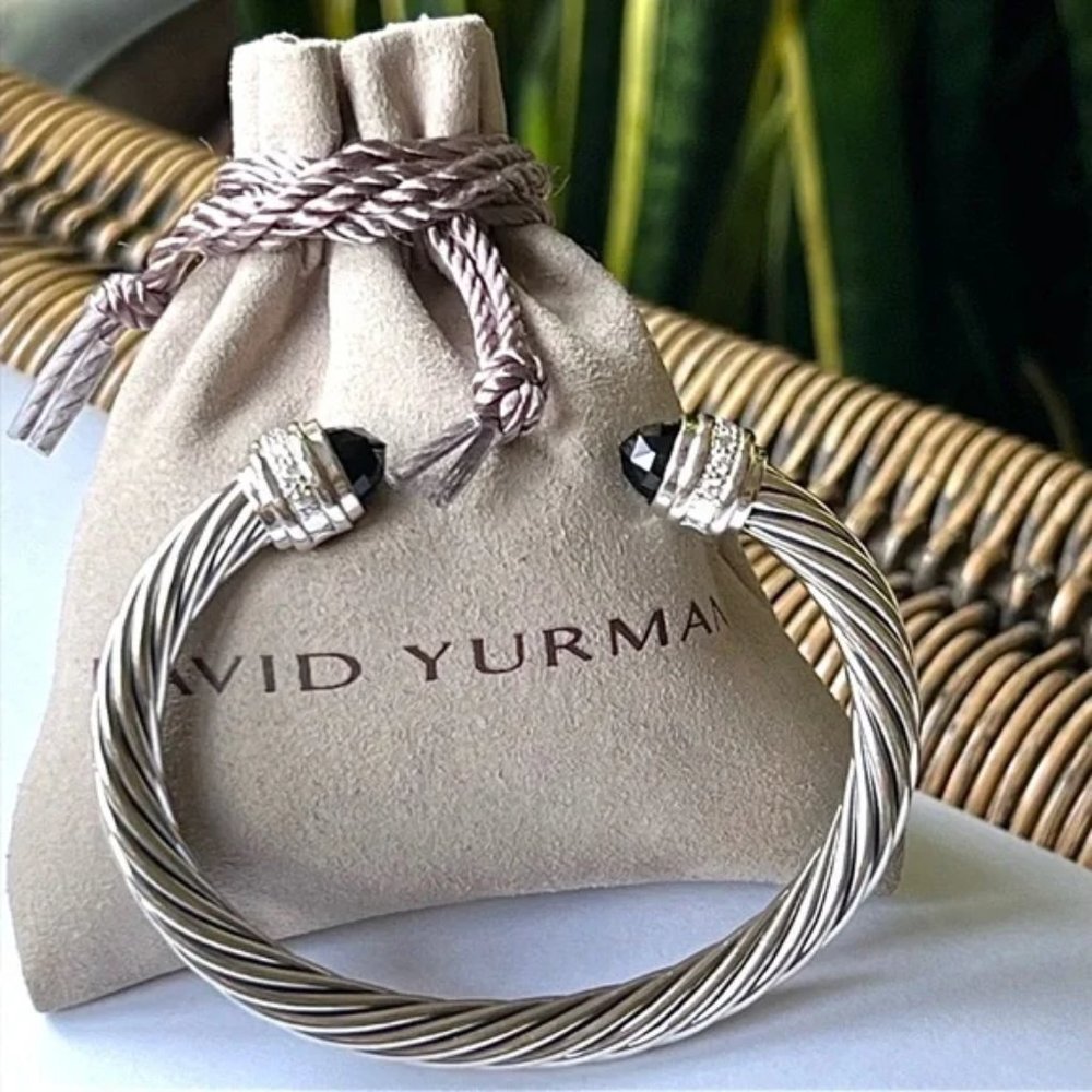 David Yurman 7mm Cable Classics Color Bracelet W/Black Onyx & Diamonds Sz.Medium
